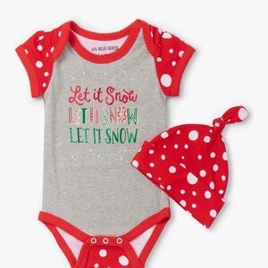 Little Blue House Red and Gray Kids Matching Set Onsie with Hat